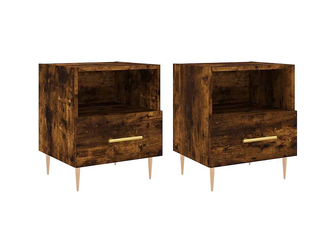 Mesita de noche | Mesilla de noche 2 uds. madera ingeniería roble ahumado 40x35x47,5cm