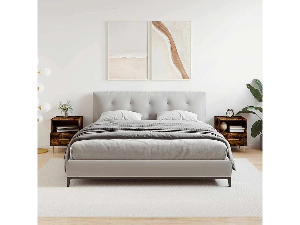 Nachttisch 2er Set-Beistelltisch-Nachttischkommode Räuchereiche 40x35x47,5 cm Holzwerkstoff SHL63727