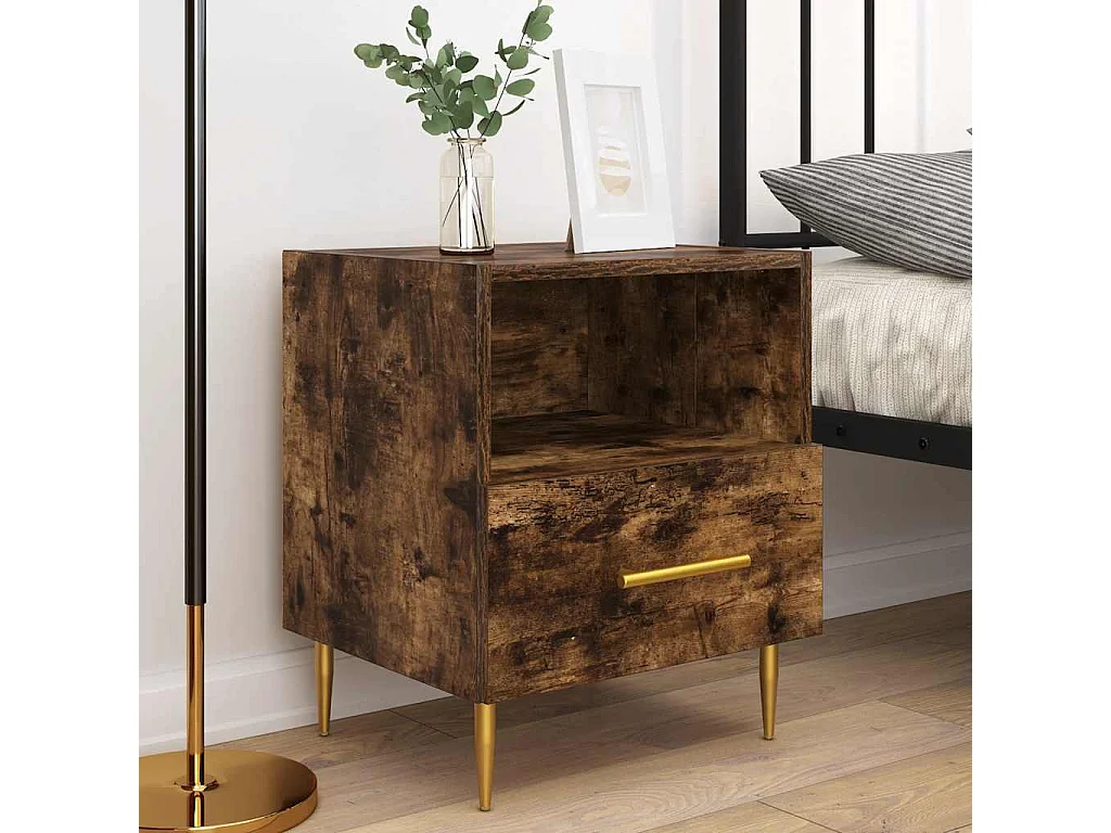 Nachttisch 2er Set-Beistelltisch-Nachttischkommode Räuchereiche 40x35x47,5 cm Holzwerkstoff SHL63727