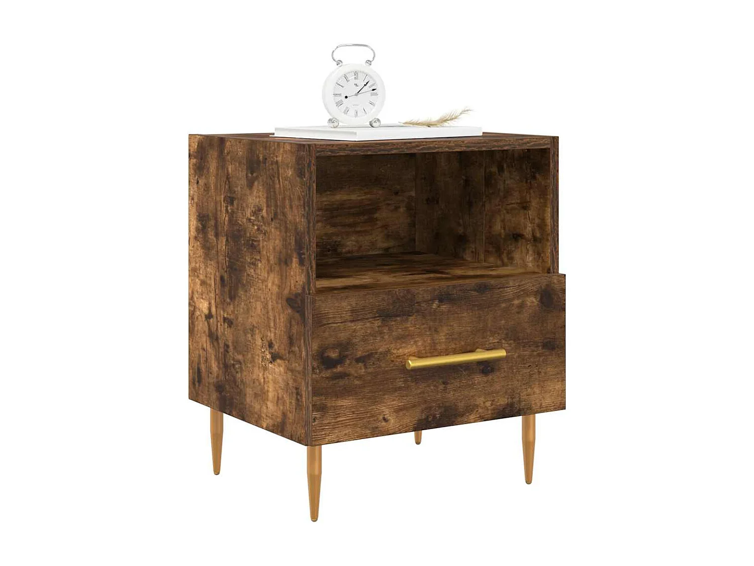 Nachttisch 2er Set-Beistelltisch-Nachttischkommode Räuchereiche 40x35x47,5 cm Holzwerkstoff SHL63727