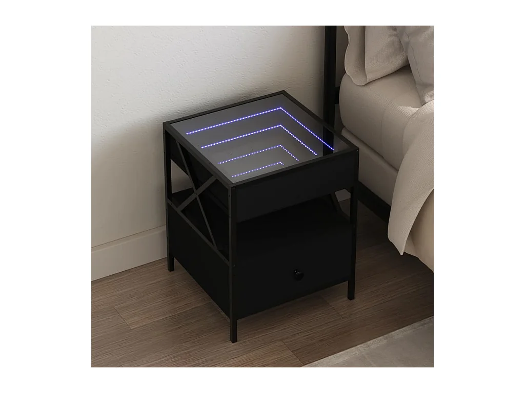 Mesita de noche | Mesilla de noche con Infinity LED negra 40x40x51 cm