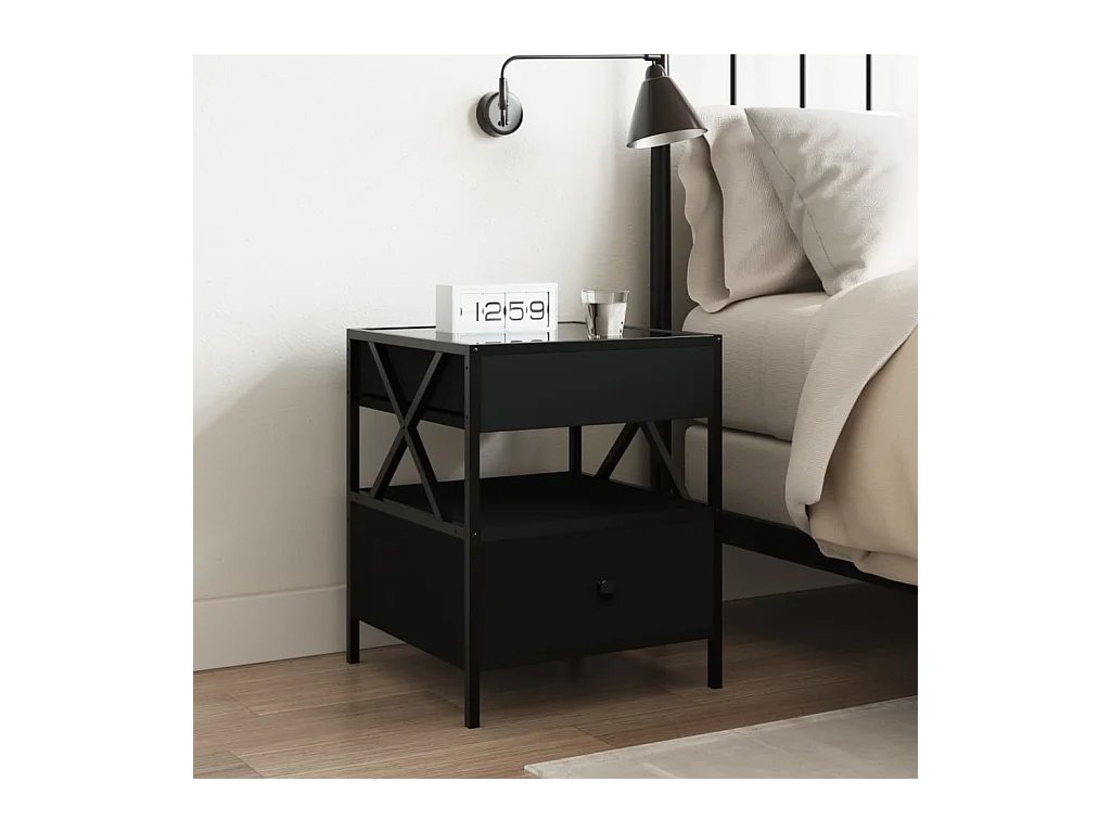 Mesita de noche | Mesilla de noche con Infinity LED negra 40x40x51 cm