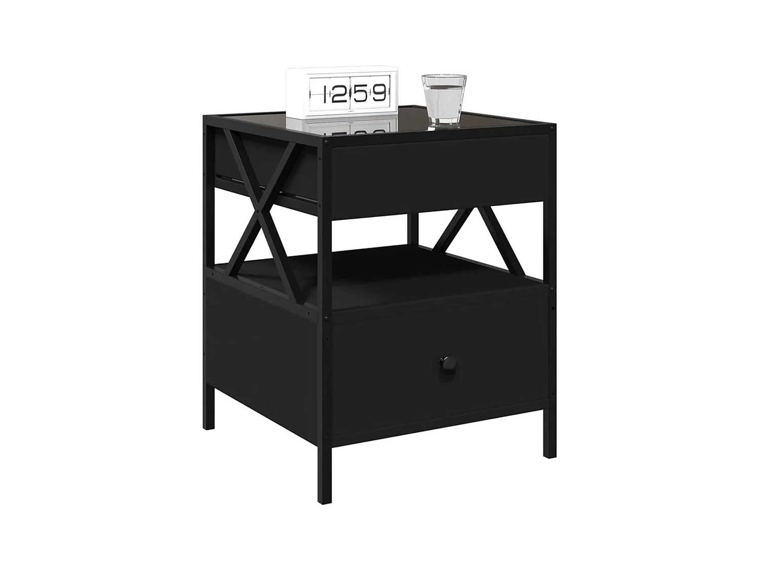 Mesita de noche | Mesilla de noche con Infinity LED negra 40x40x51 cm