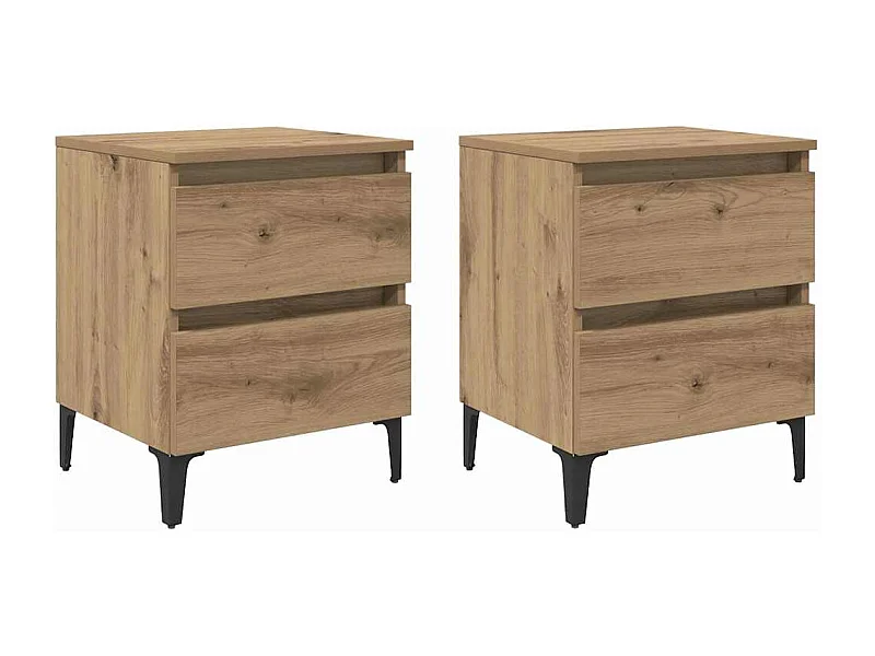 Lot de 2 Tables de chevet avec tiroir chêne artisanal 40x35x50 cm