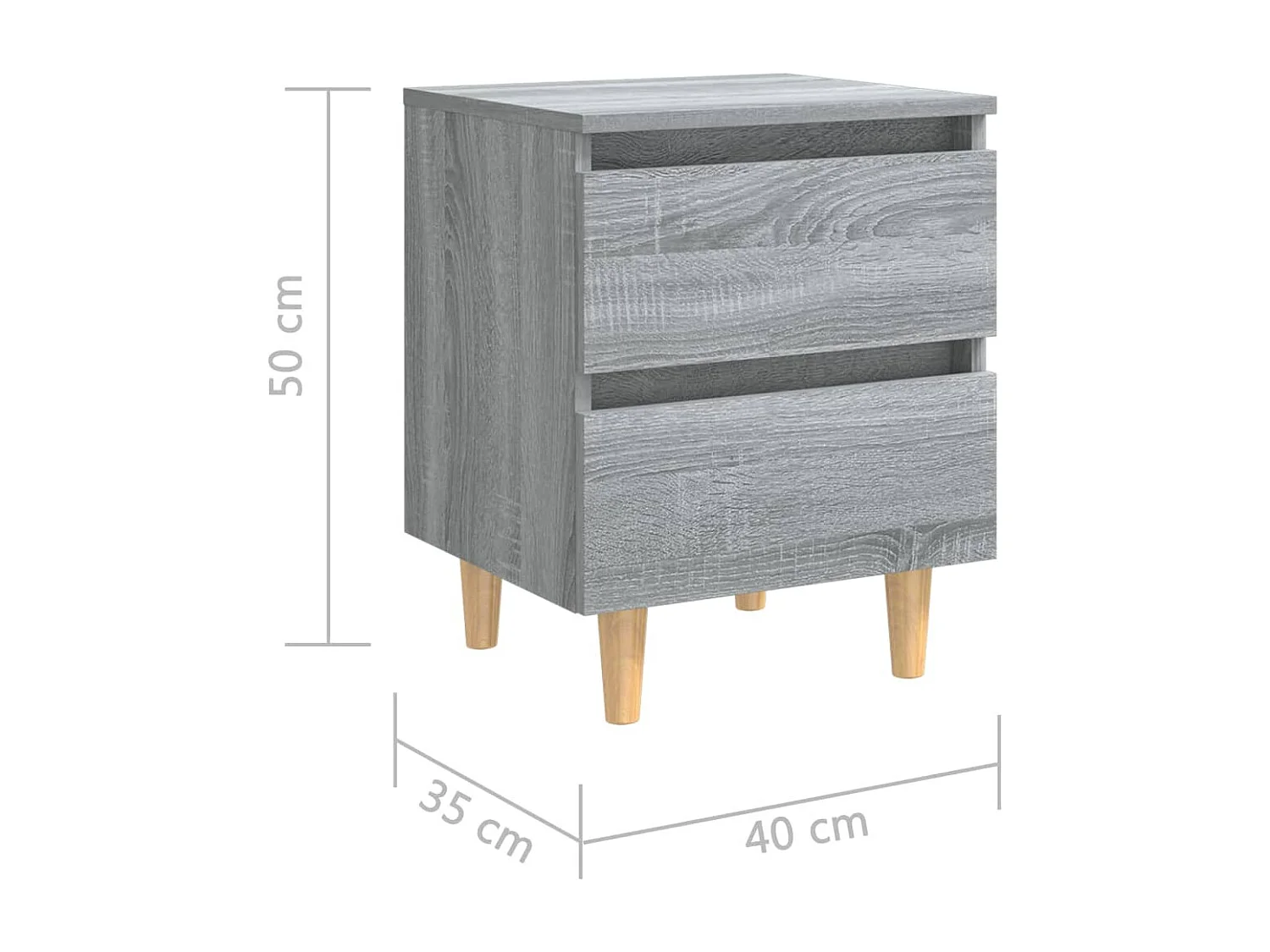 Nachttisch mit Massivholz-Beinen 2 Stk. Grau Sonoma 40x35x50cm SHL98383