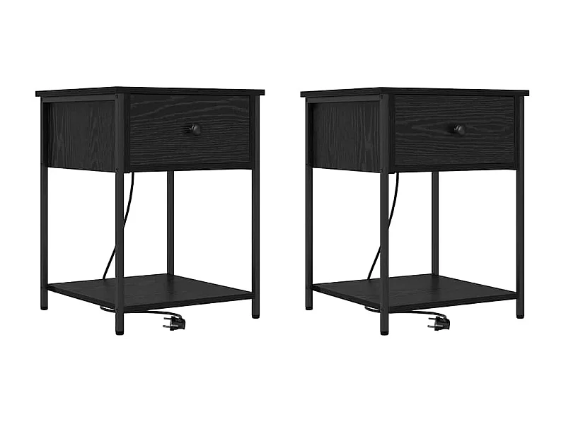 Lot de 2 Tables de chevet avec Tiroirs et Étagères de rangement Chêne noir 42x41x56 cm