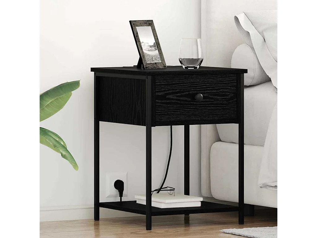 Nachttisch 2er Set-Beistelltisch Schwarz Eichen-Optik 42 x 41 x 56 cm SHL82882