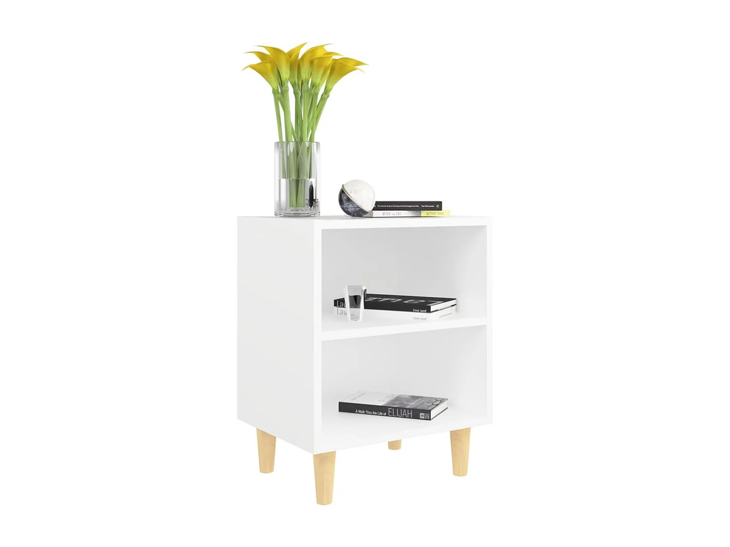Tables de chevet avec pieds en bois 2 pcs Blanc 40x30x50 cm