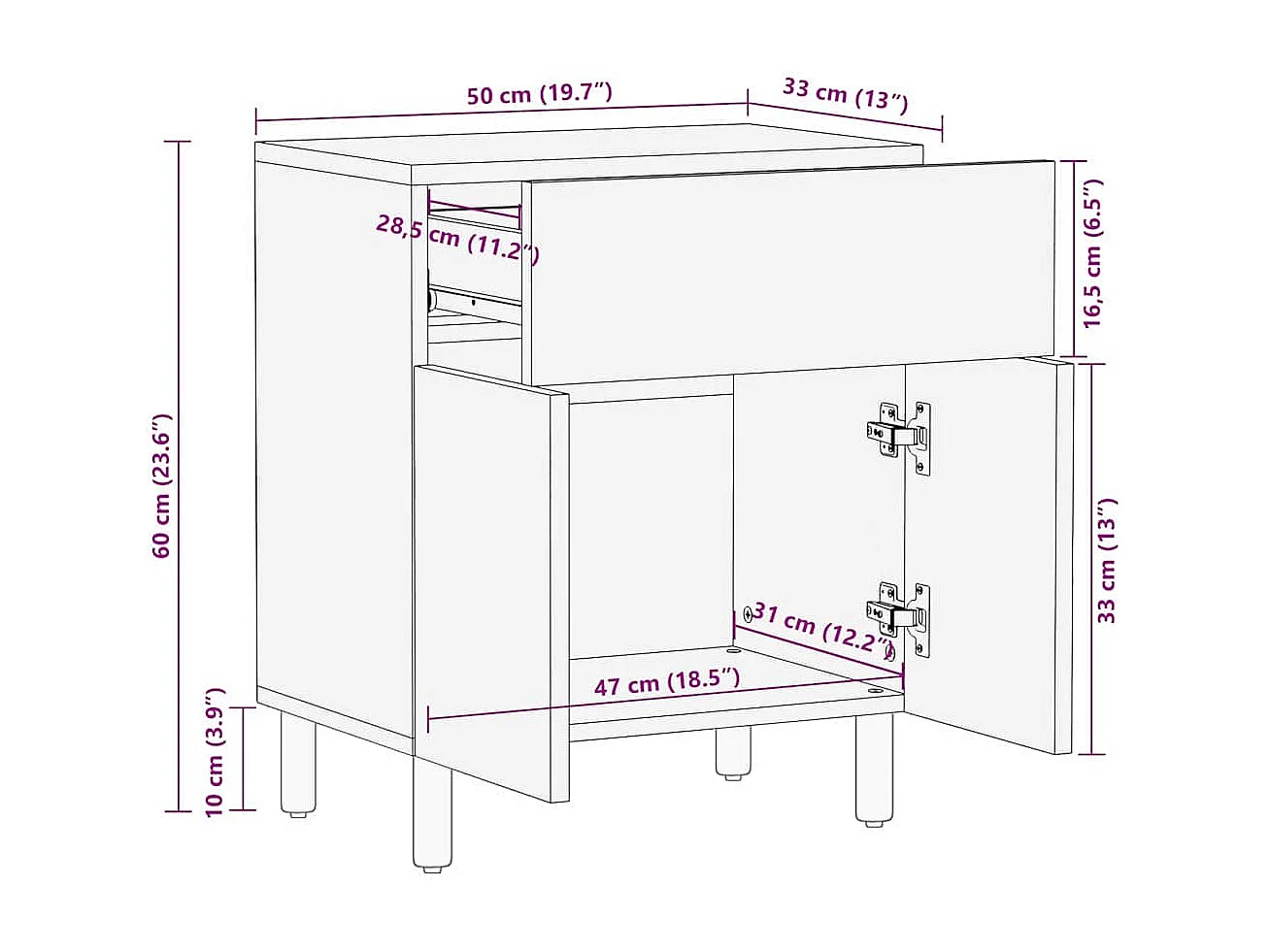 Nachttisch-Beistelltisch Braun 50 x 33 x 60 cm Massivholz Akazie SHL1250