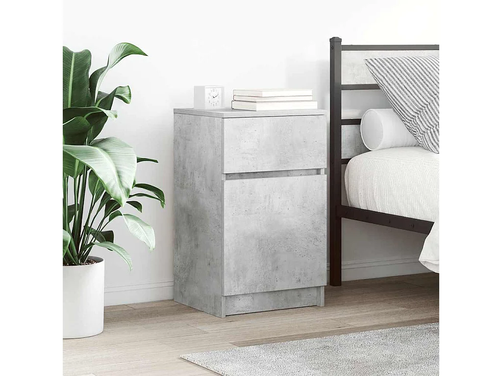 Lot de 2 Tables de chevet gris béton 39x35x65 cm bois ingénierie