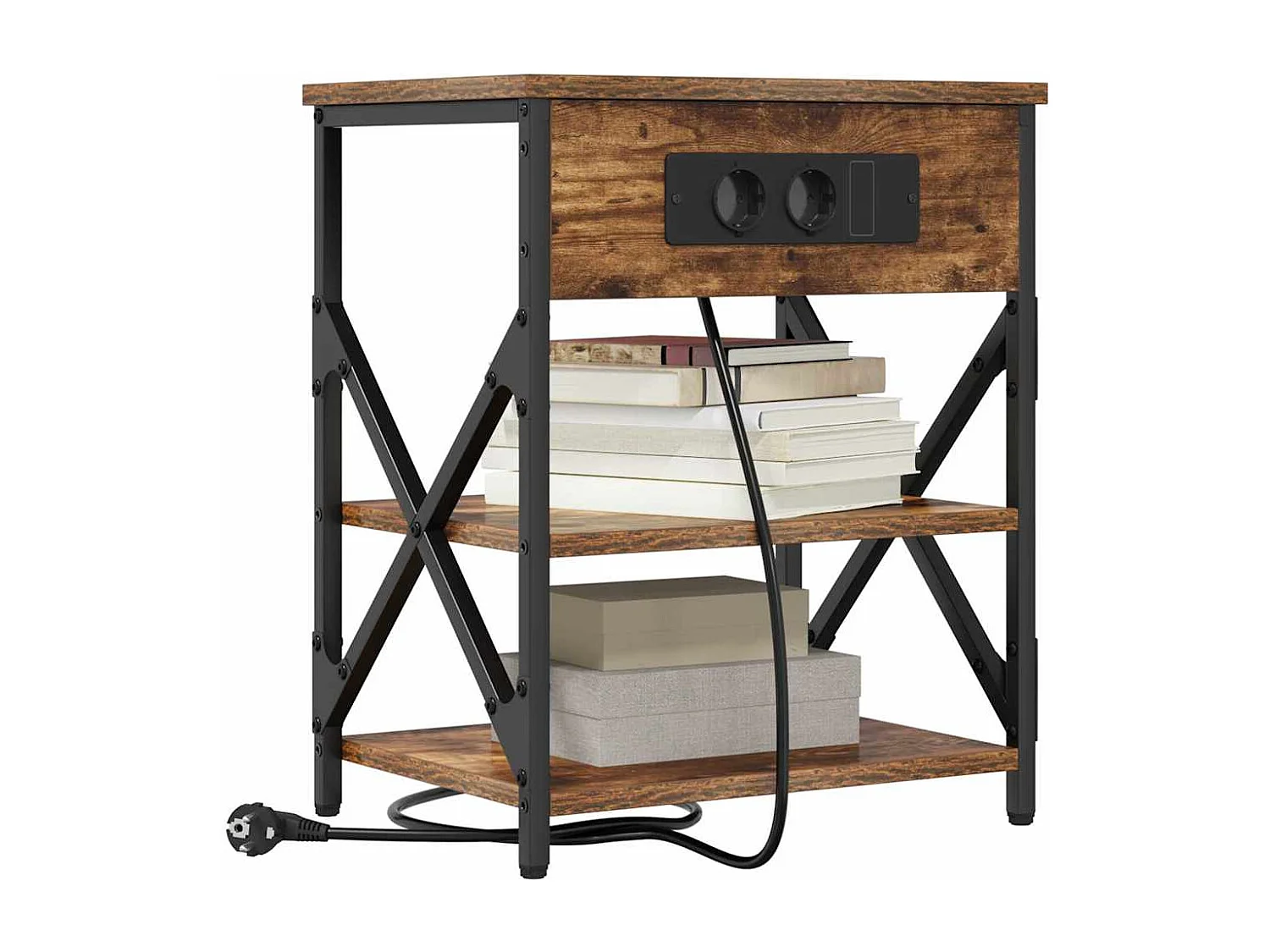 Table de nuit avec station de chargement 2 pcs Chêne fumé