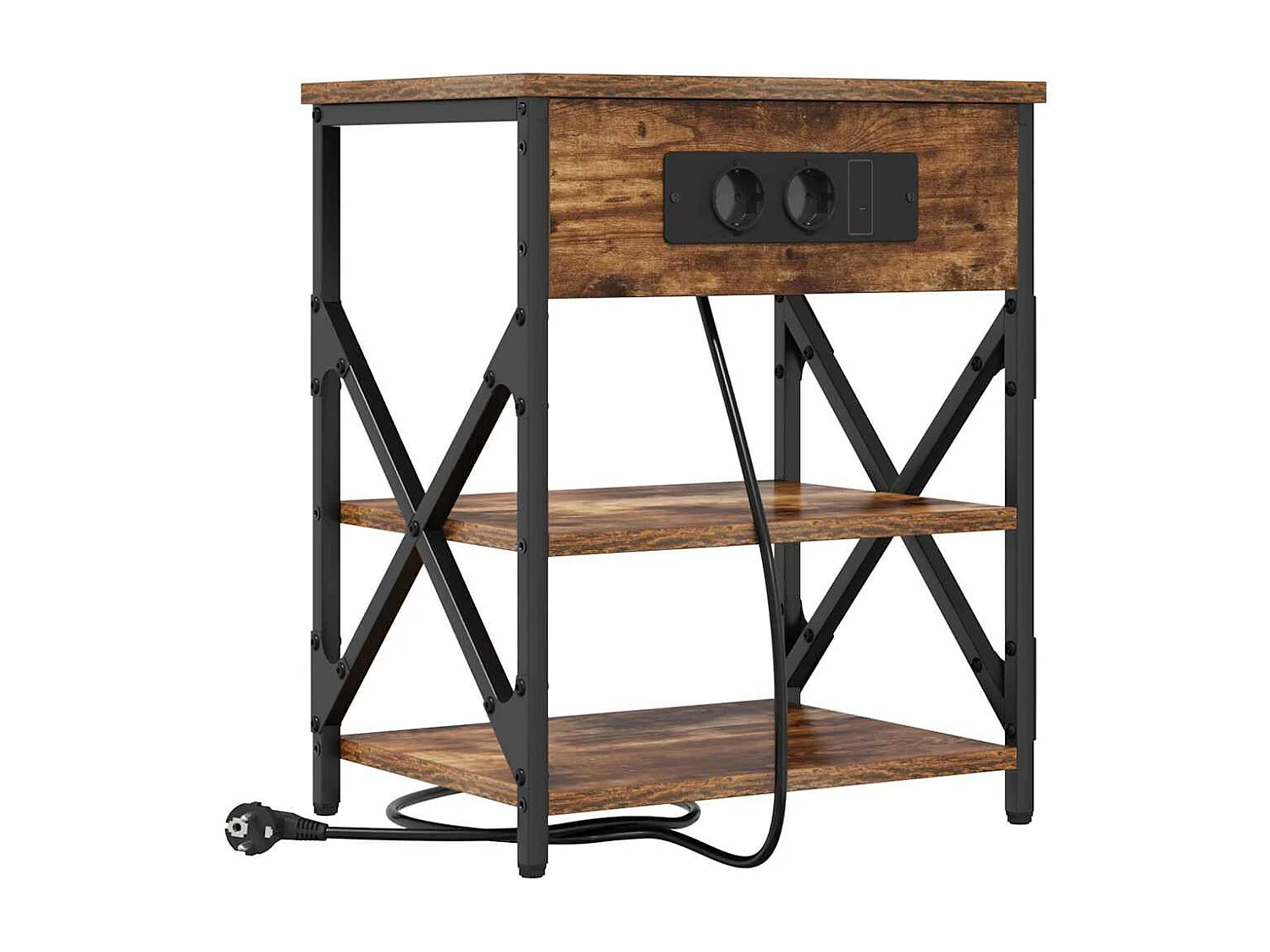 Table de nuit avec station de chargement 2 pcs Chêne fumé