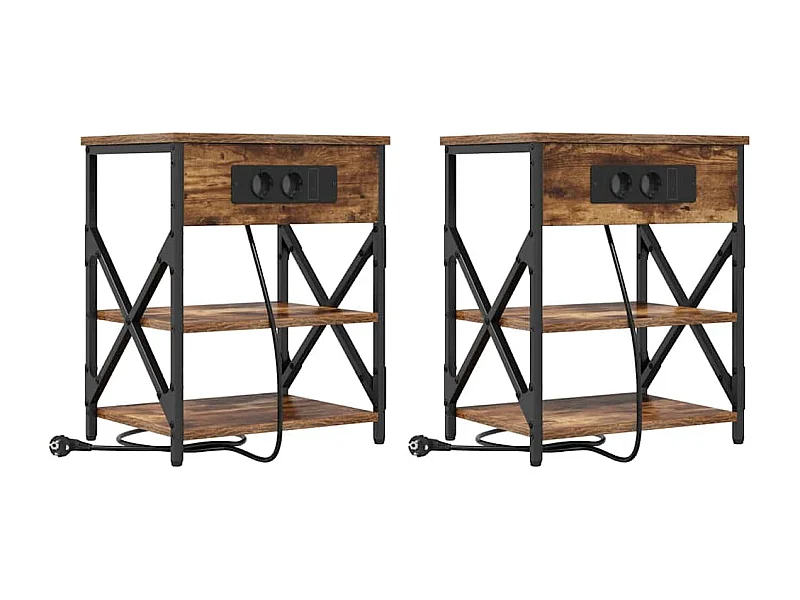 Table de nuit avec station de chargement 2 pcs Chêne fumé
