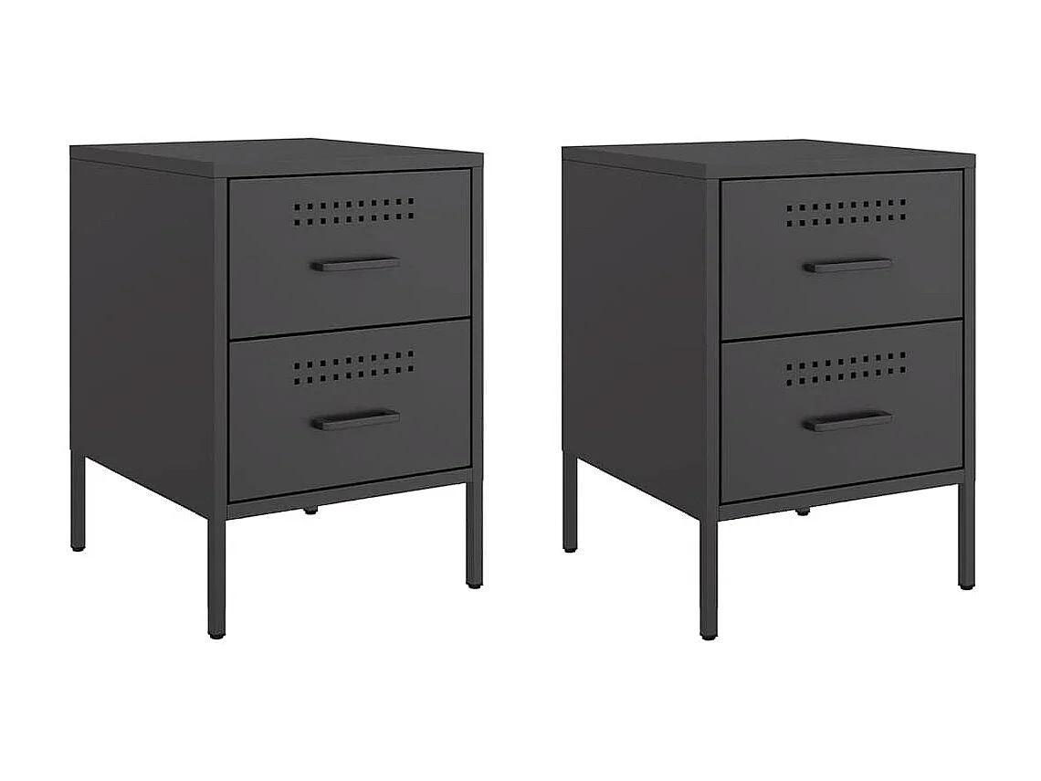 Nachttisch 2er Set-Beistelltisch-Nachttischkommode Schwarz 36x39x50,5 cm Stahl SHL62670