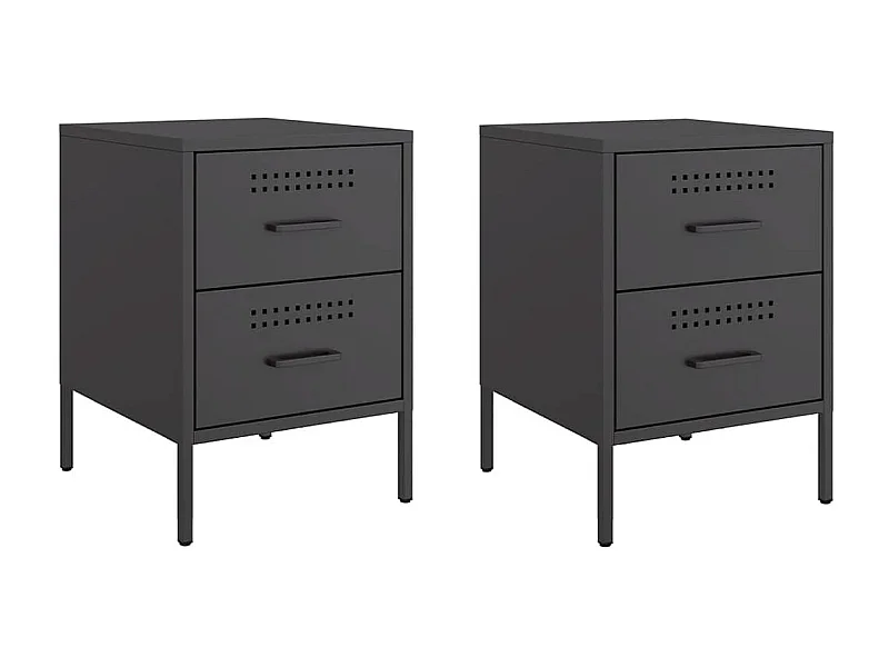 Nachttisch 2er Set-Beistelltisch-Nachttischkommode Schwarz 36x39x50,5 cm Stahl SHL62670