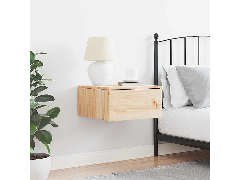 Mesa de Noche | Mesita de noche Marrón 37x35x18.5 cm Madera maciza de pino