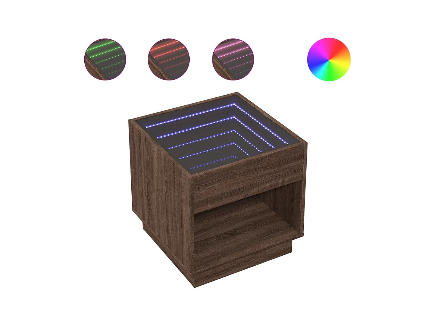 Table de chevet-Table d'appoint avec Éclairage LED infini chêne marron 50x50x50 cm