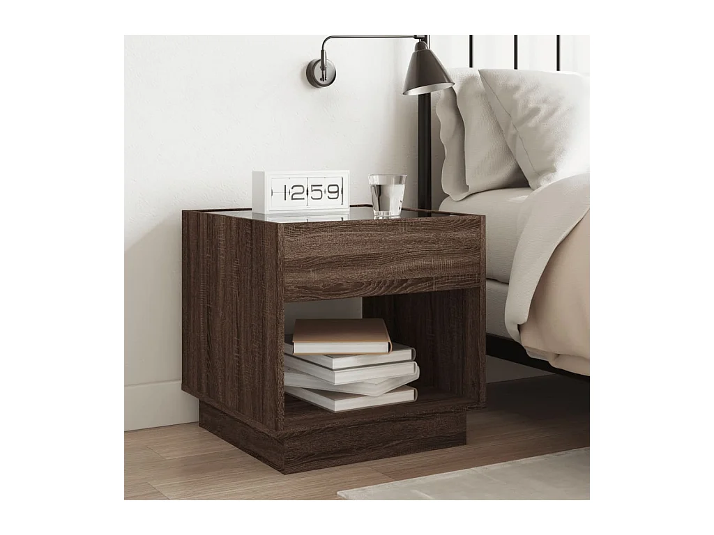 Table de chevet-Table d'appoint avec Éclairage LED infini chêne marron 50x50x50 cm