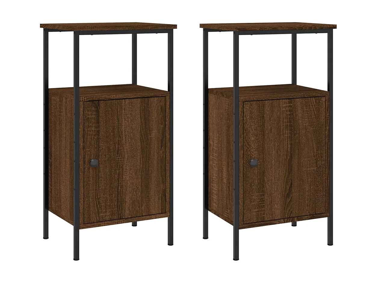Mesitas de noche | Mesilla de noche 2 uds madera ingeniería marrón roble 41x31x80 cm