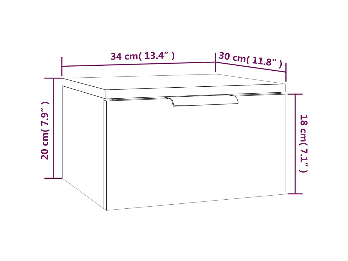Mesita de noche | Mesilla de noche de pared color roble Sonoma 34x30x20 cm