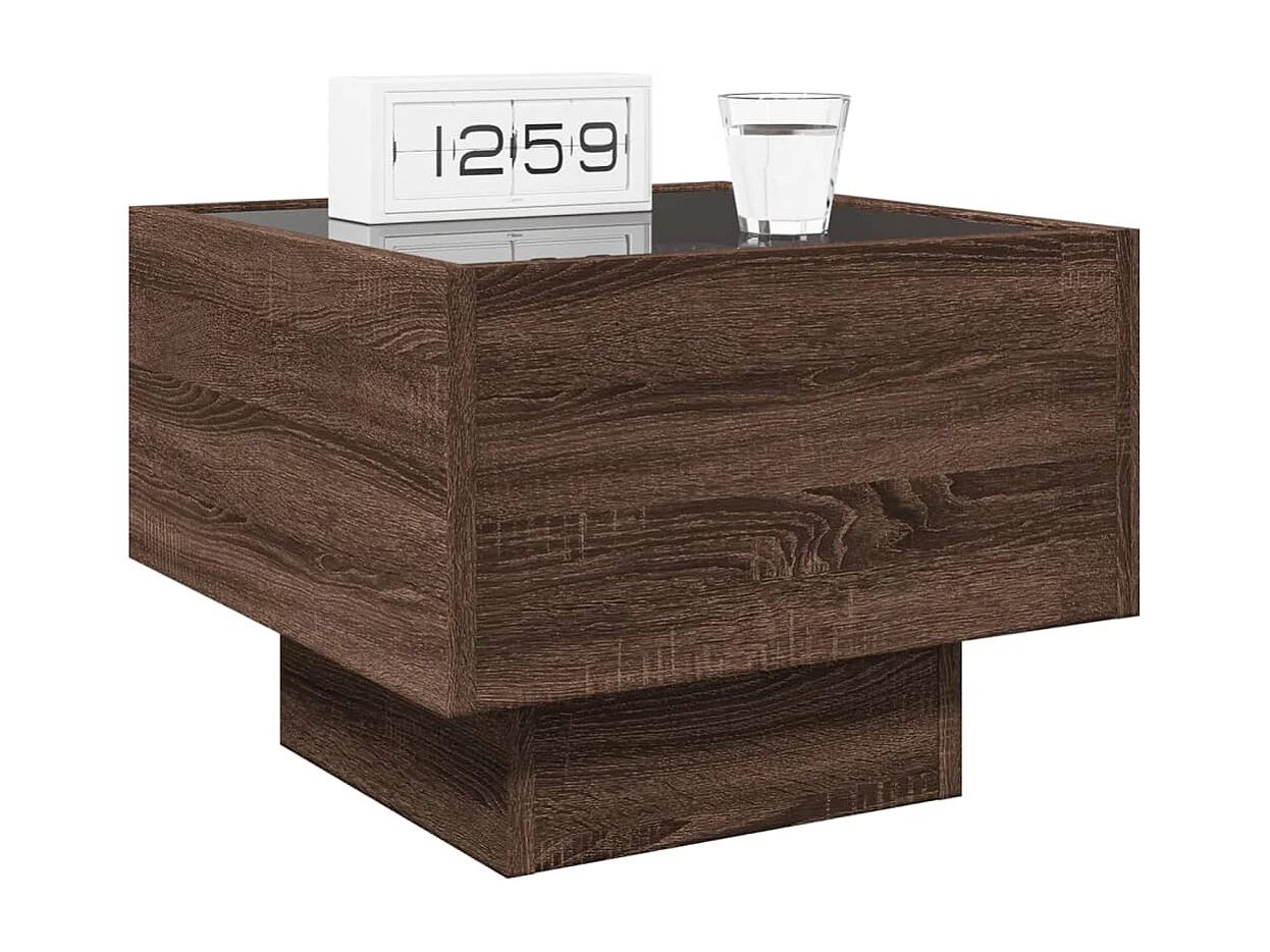 Nachttisch-Beistelltisch mit Infinity-LED Braun Eichen-Optik 40x40x30 cm SHL44731