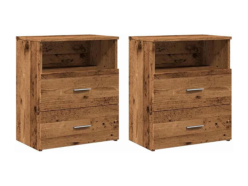 Tables de chevet lot de 2 avec rangement vieux bois 50x32x60 cm bois d'ingénierie