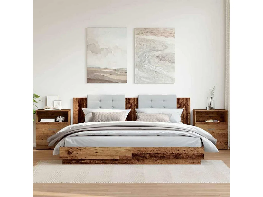 Nachttisch 2er Set-Beistelltisch-Nachttischkommode Altholz-Optik 50x32x60 cm Holzwerkstoff SHL43502