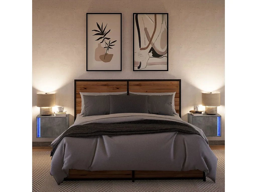 Mesitas de noche | Mesilla de noche de pared con luces LED 2 uds gris hormigón