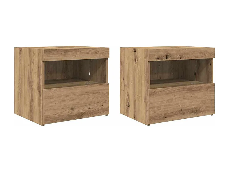 Lot de 2 Tables de chevet avec tiroir chêne artisanal 50x40x45 cm