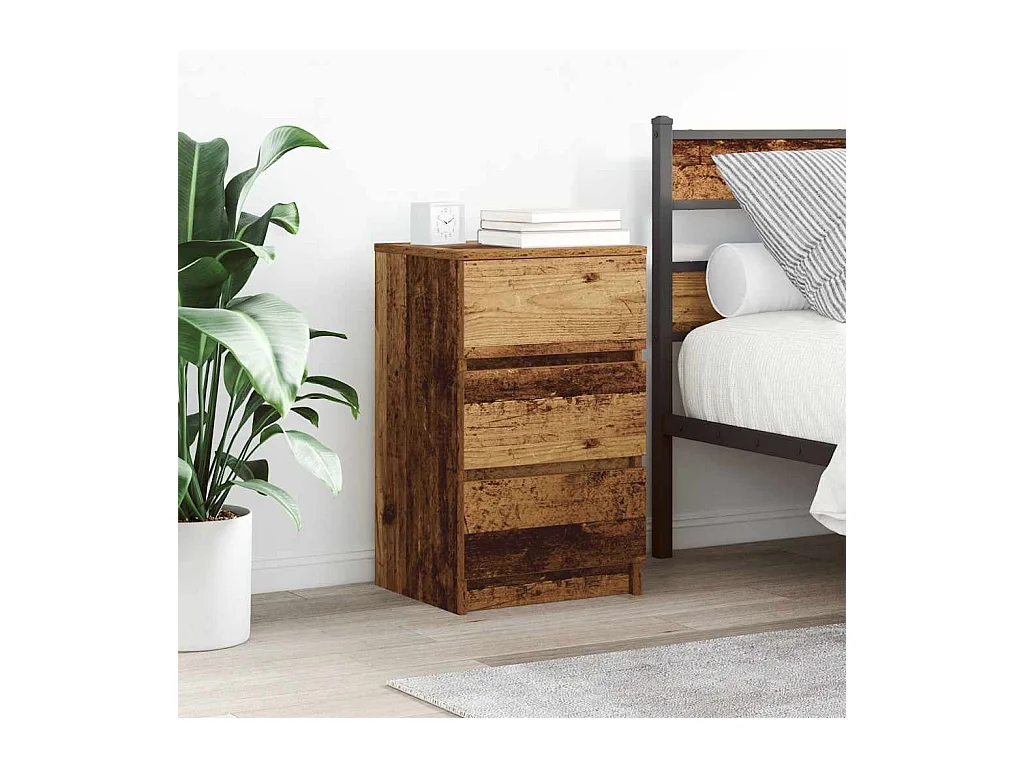 Pack 2 uds Mesilla de noche | Mesitas de noche con 3 cajones madera vieja 39x35x65 cm