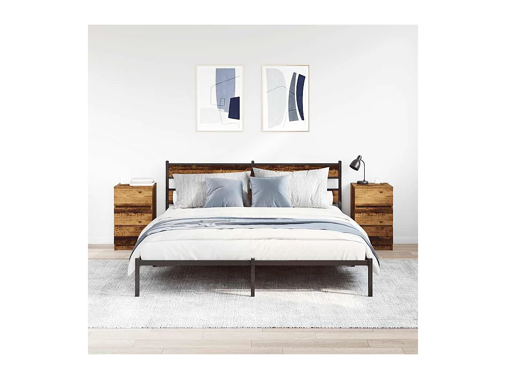 Pack 2 uds Mesilla de noche | Mesitas de noche con 3 cajones madera vieja 39x35x65 cm