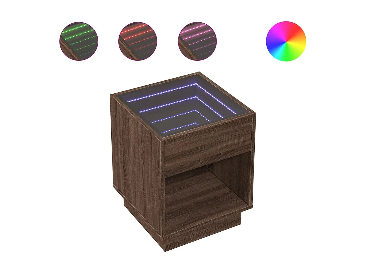 Mesita de noche | Mesilla de noche con Infinity LED marrón roble 40x40x50 cm