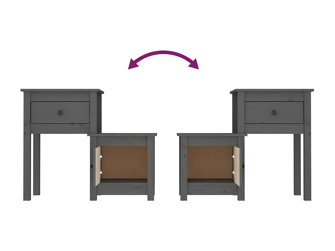 Nachttisch-Beistelltisch Grau 79,5x38x65,5 cm Massivholz Kiefer SHL93072