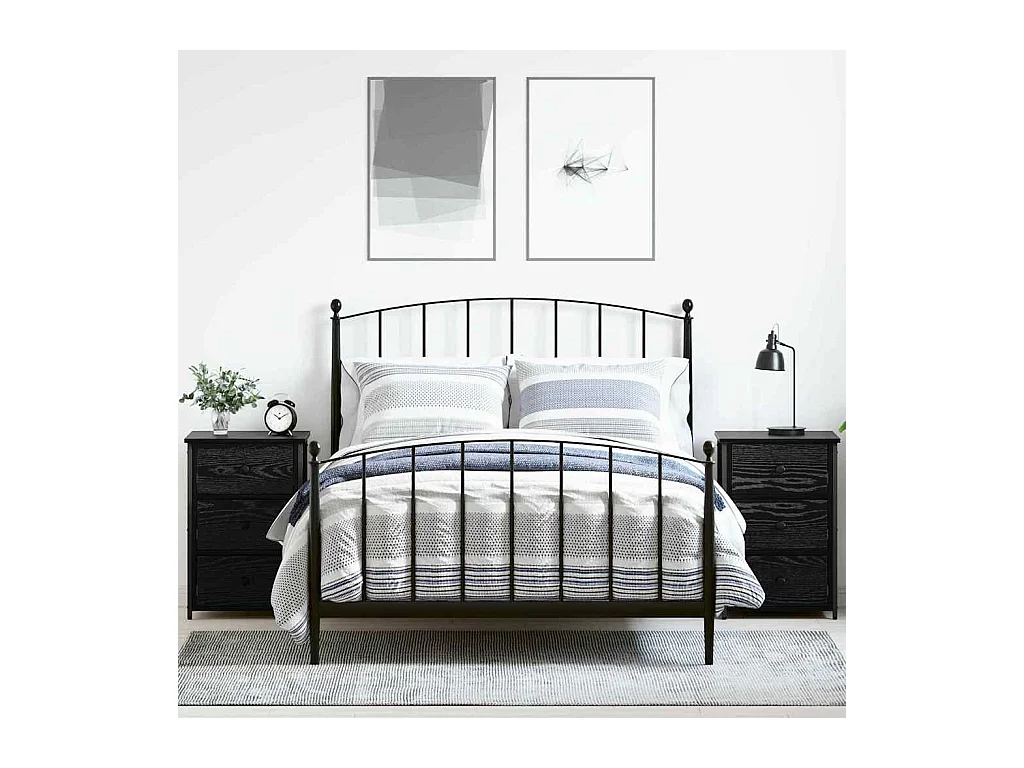 Mesita de Noche | Armario de Noche 2 uds con cajón Roble negro