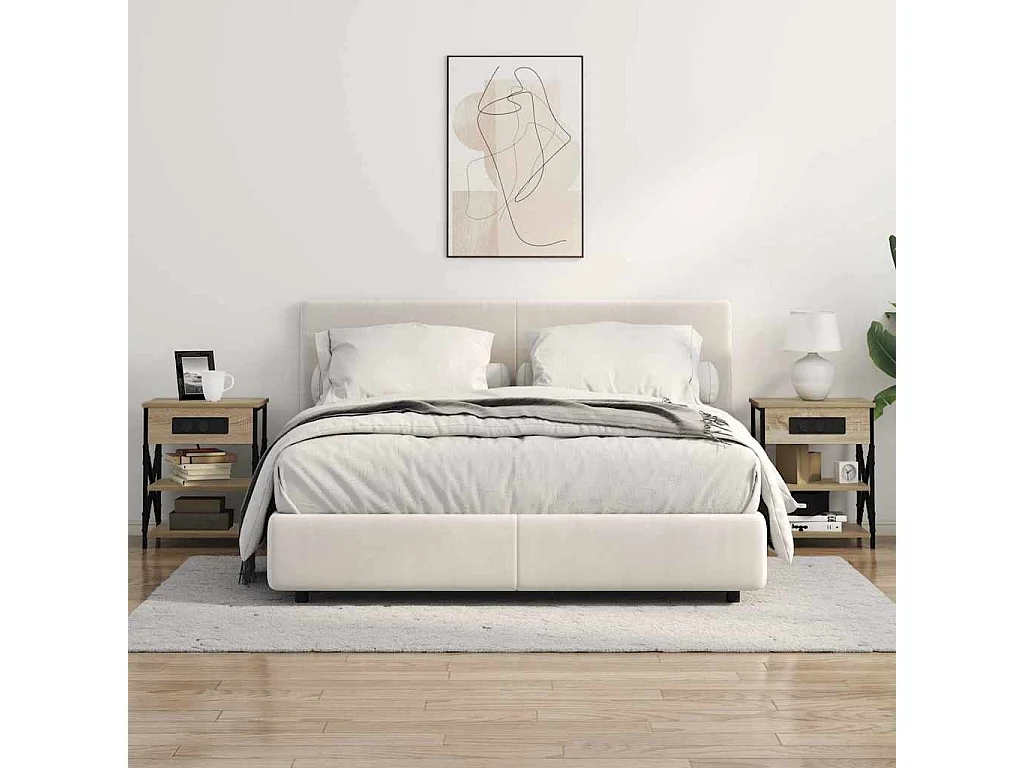 Mesita de Noche | Mesa auxiliar con Estación de Carga Roble Sonoma