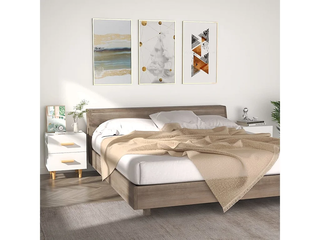 Nachttisch 2er Set-Beistelltisch Weiß 40x35x47,5 cm SHL16657