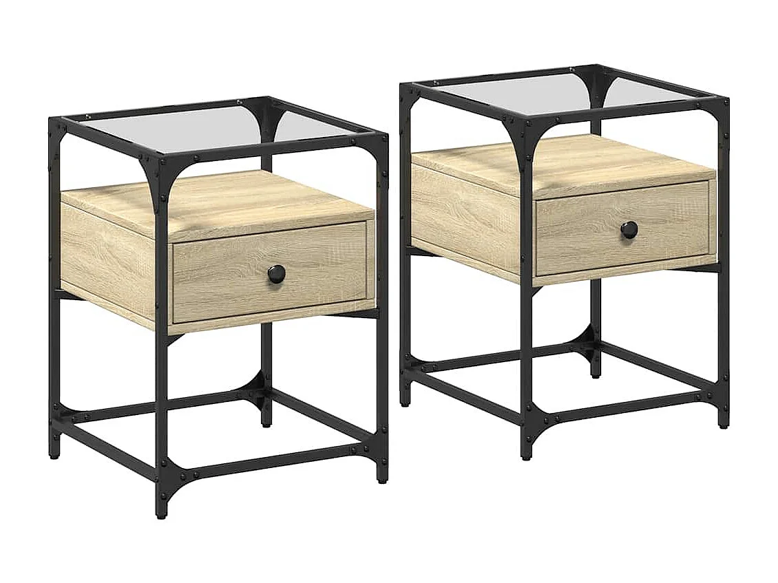 Nachttisch 2er Set-Beistelltisch-Nachttischkommode Sonoma-Eiche 40x40x55 cm Holzwerkstoff SHL37091