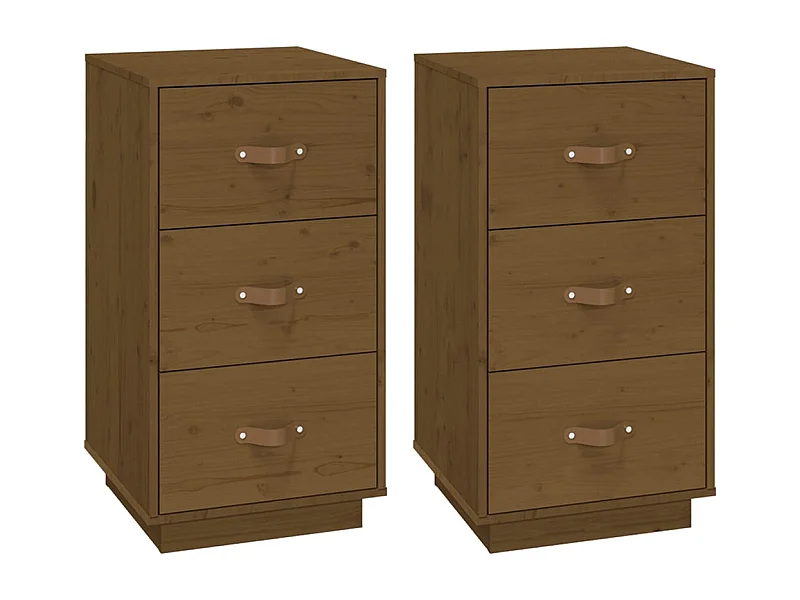 Nachttisch 2er Set-Beistelltisch Honigbraun 40x40x75 cm Massivholz Kiefer SHL64261