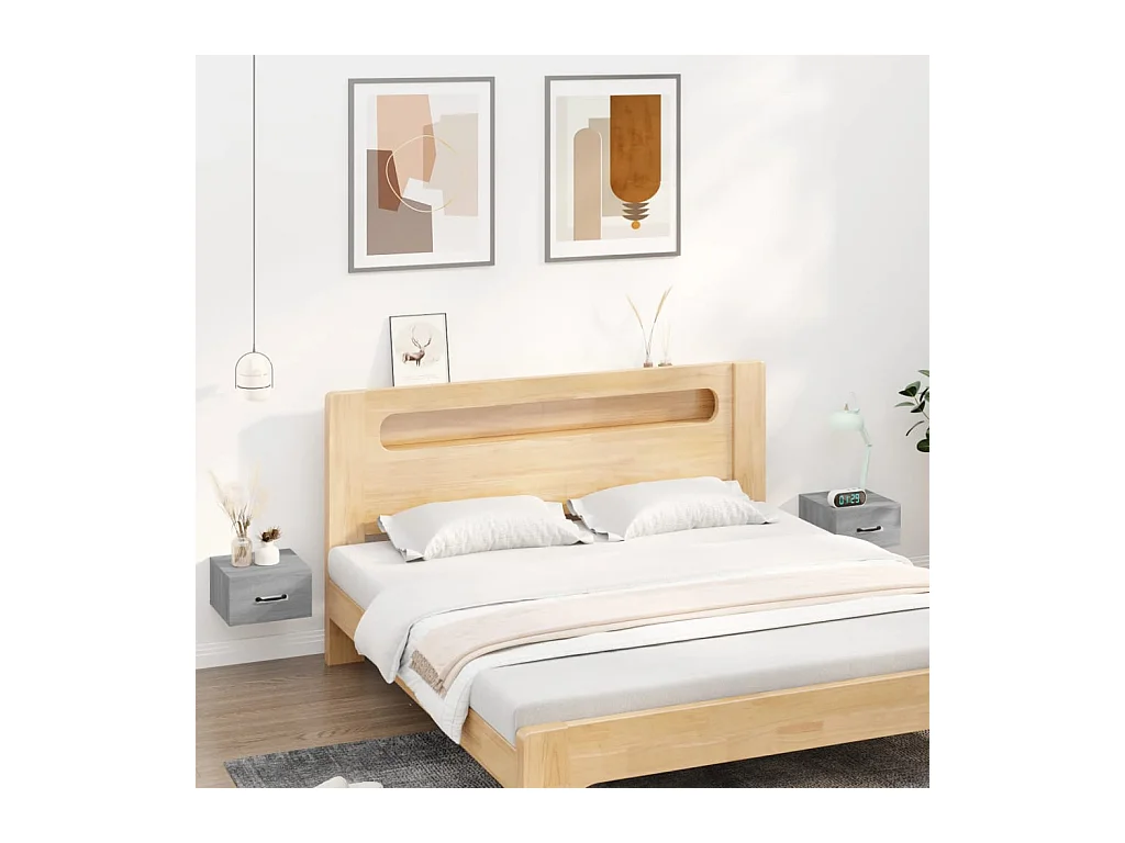 Mesitas de noche | Mesilla de noche de pared 2 uds color gris Sonoma 35x35x20 cm