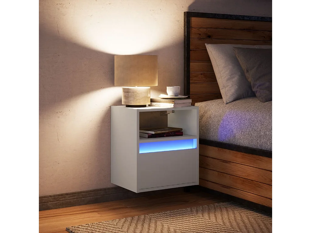 Mesita de noche | Mesilla de noche de pared con luces LED blanco