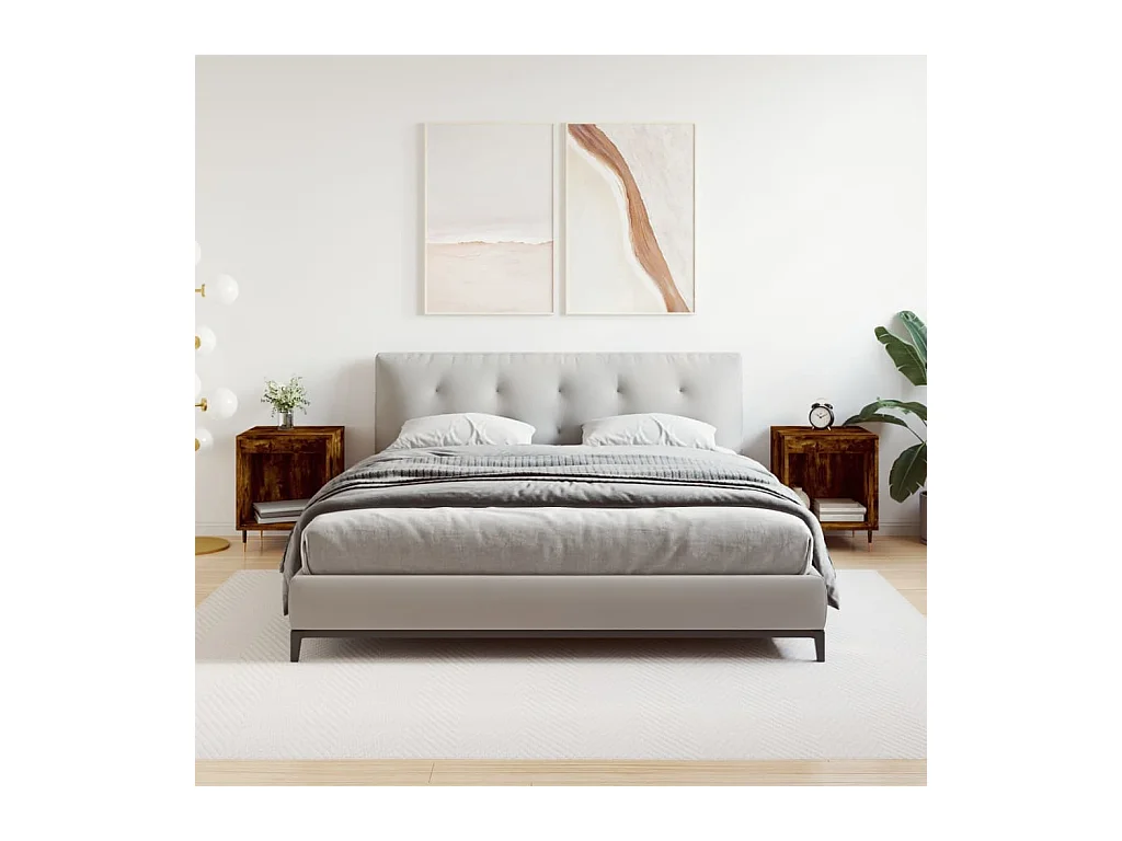 Pack de 2 Mesitas de noche | Mesilla de noche madera ingeniería roble ahumado 40x35x50 cm