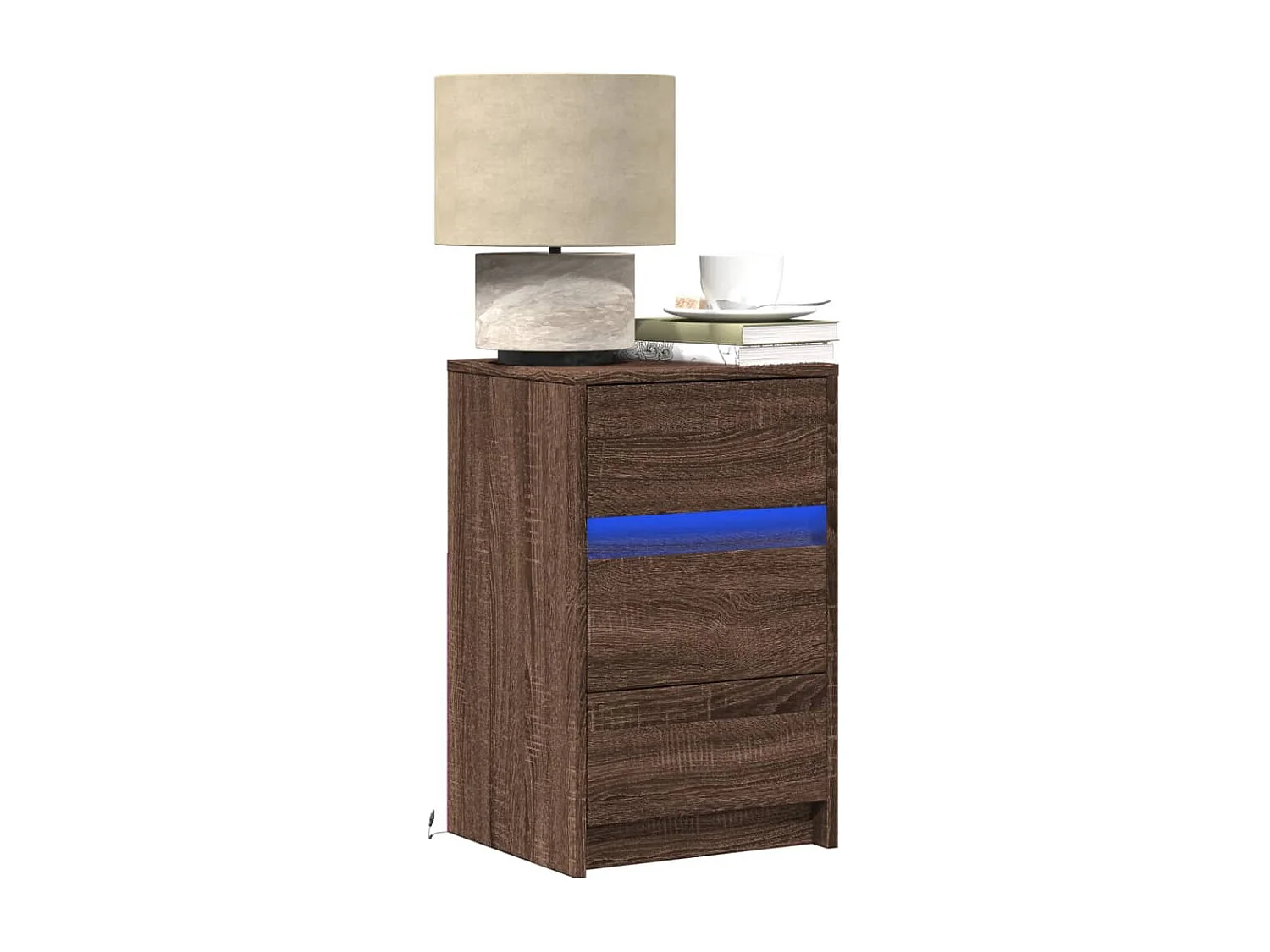 Mesita de noche | Mesilla de noche con luces LED madera de ingeniería roble marrón