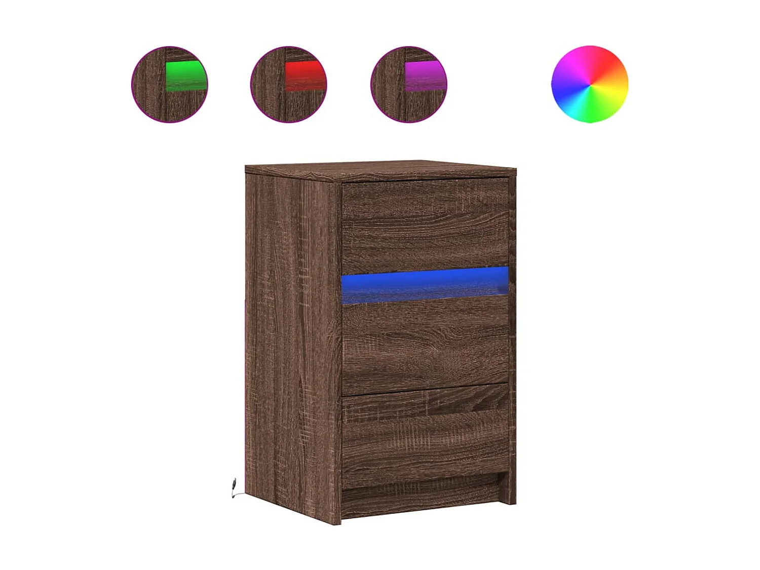 Nachttisch-Beistelltisch mit LED-Leuchten Braun Eichen-Optik Holzwerkstoff SHL80458