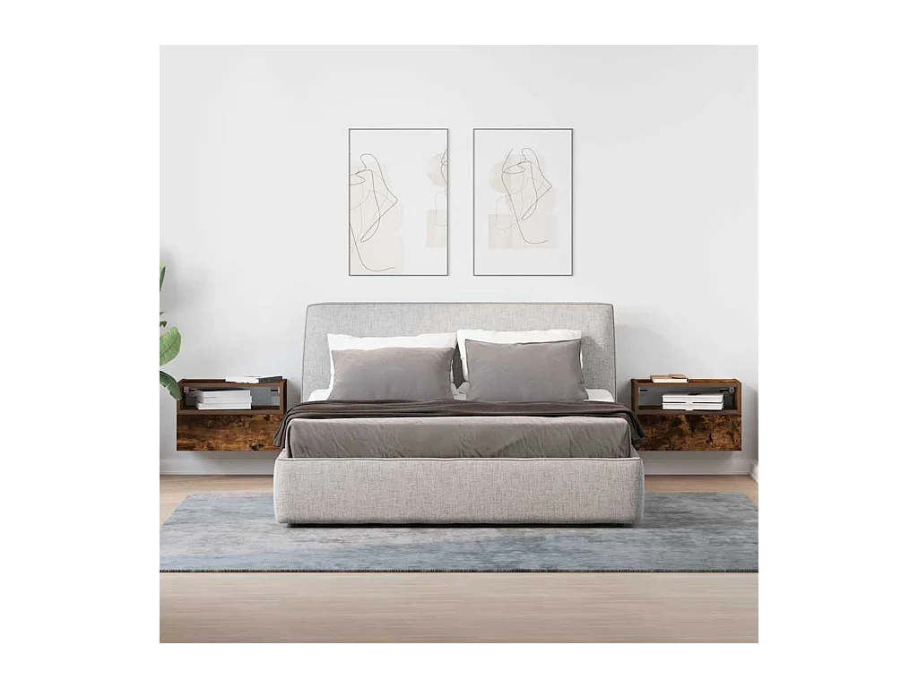 Mesitas de noche | Mesilla de noche de pared 2uds color roble ahumado 45x26x28,5cm