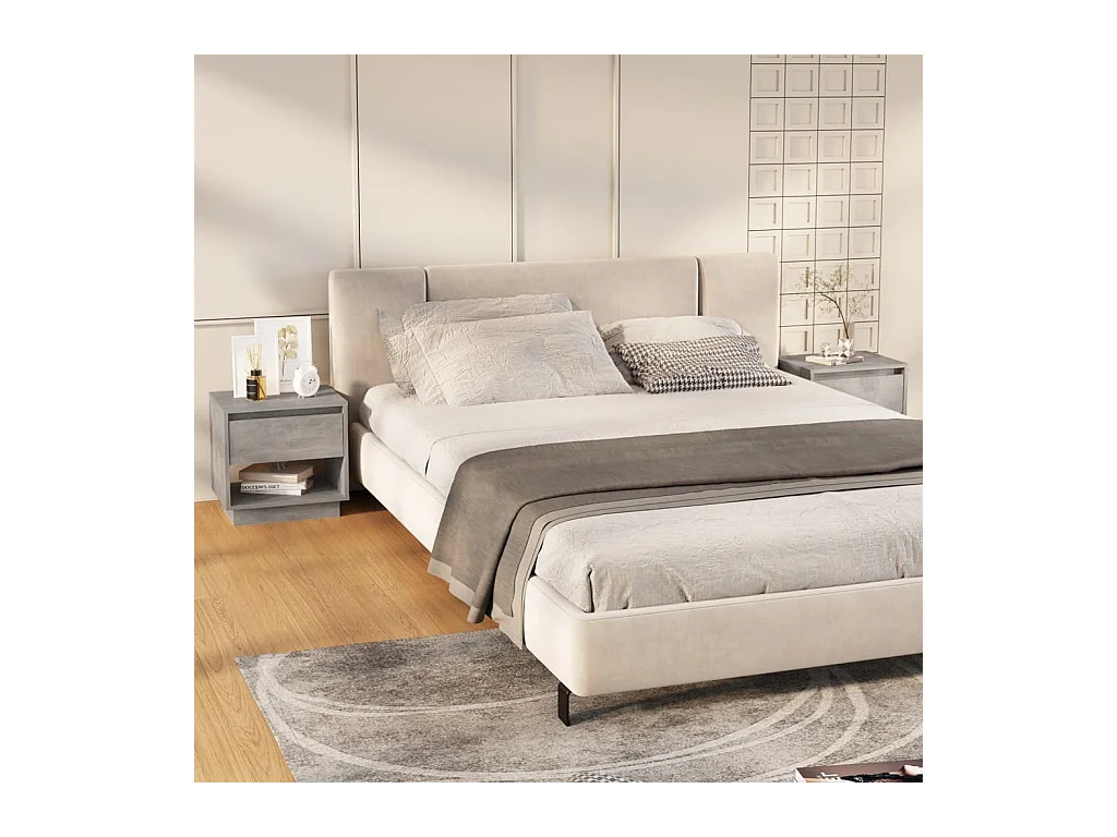 Mesitas de noche | Mesilla de noche 2 uds contrachapada gris hormigón 45x34x44 cm