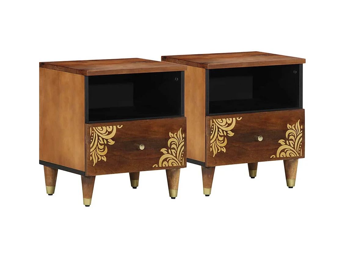 Mesita de Noche | Armario de Noche 2 uds con cajón Marrón miel 40x33x46 cm