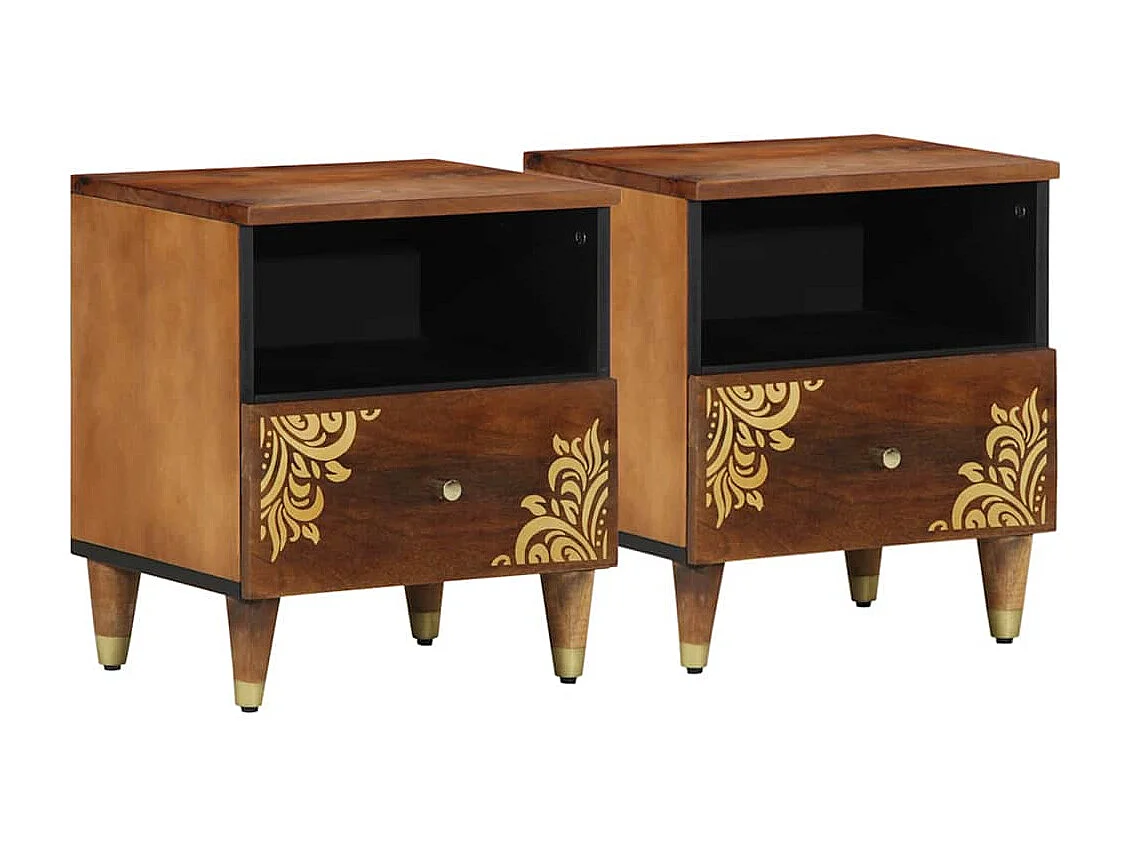 Nachttisch 2er Set-Beistelltisch Honigbraun 40 x 33 x 46 cm Massivholz Mango SHL66989