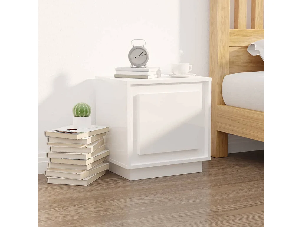 Nachttisch 2er Set-Beistelltisch-Nachttischkommode Hochglanz-Weiß 44x35x45 cm Holzwerkstoff SHL77942