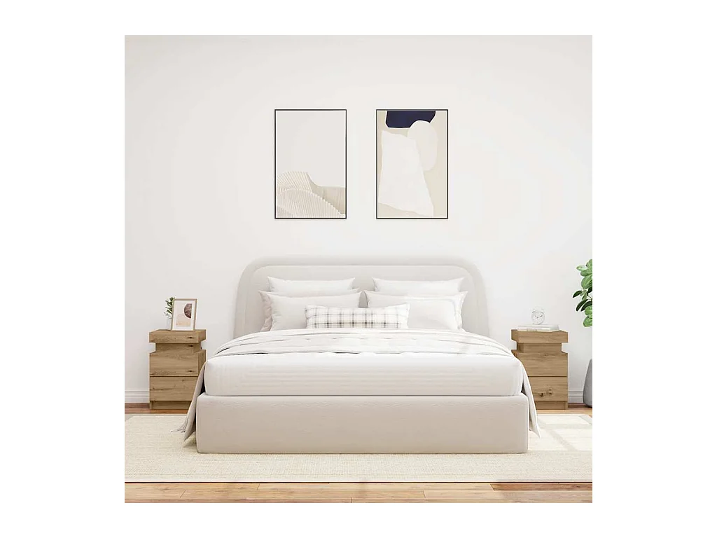 Mesitas de noche | Mesilla de noche con LED 2 uds madera roble artisian 35x39x55 cm