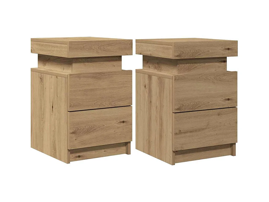 Mesitas de noche | Mesilla de noche con LED 2 uds madera roble artisian 35x39x55 cm